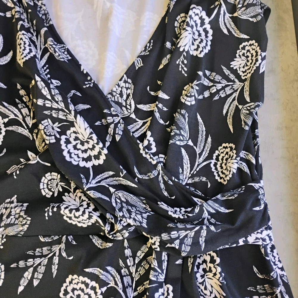 Lands End Maxi Dress Womens 2X Black White Floral Faux Wrap Ruched Pima Cotton - Picture 7 of 11